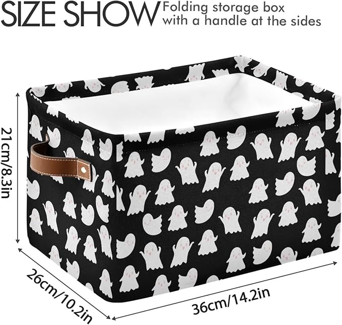 Storage Basket Bin Halloween Ghosts Organizer Basket Collapsible Shelf Basket Cube with handle for Nursery Bedroom Bathroom (white 24)-Ruum Studio Home