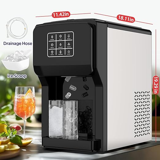 3 in 1 Water Dispenser with Ice Maker, Ice Maker Countertop, Bullet Ice, Crushed Ice, Water Cooler, 44Lbs/24H, 12 Ice/6Min, Self-Cleaning, 4Lbs Ice Storage, Home/Kitchen/Party/RV (Touchscreen)-Ruum Studio Home