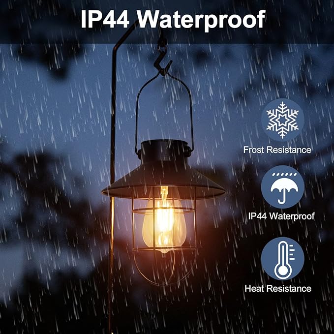 pearlstar Solar Lanterns Outdoor Metal Solar Powered Hanging Lights Waterproof for Wall Yard Garden Patio Garage Balcony Porch Fence Decor, Warm White Edison Bulb,with Wall Mount Kit（Black-1pack）-Ruum Studio Home