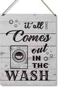Qious Laundry Sign Gift Farmhouse It All Comes Out in the Wash Wooden Hanging Sign Plaque Rustic Wall Art Decor for Home Laundry Decoration 10 x 8 Inches-Ruum Studio Home