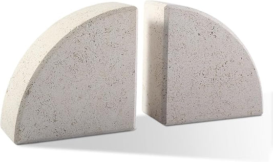 Marble Bookend for Shelves, Non-Skid Bookends for Heavy Books, Heavy Duty Book Stopper for CDs, Luxury Book Shelf Holder, Quarter Circle Design Book Ends Decorative, Moleanos Beige, Set of 2-Ruum Studio Home