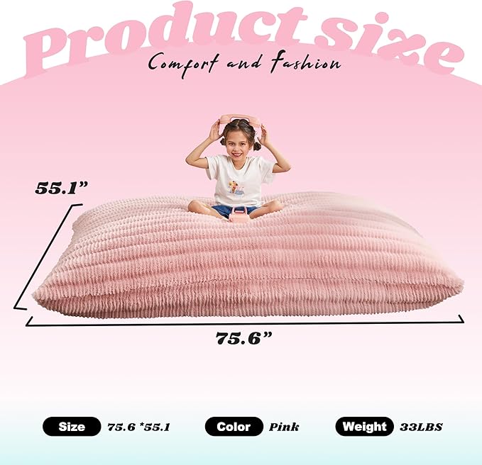 Hobestluk 3 in 1 Bean Bag Chair Giant Bean Bag Chairs for Adults with Ripple Cover Convertible Bean Bag Floor Cushion with Machine Washable Cover for Living Room (Ripple Pink)-Ruum Studio Home