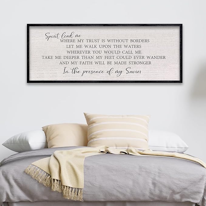 LuZhiQiang Spirit Lead Me Wall Art Decor 40"x15" Christian Scripture Sign Large Inspirational Quote Bible Verse Hanging Wooden Framed (Black)-Ruum Studio Home