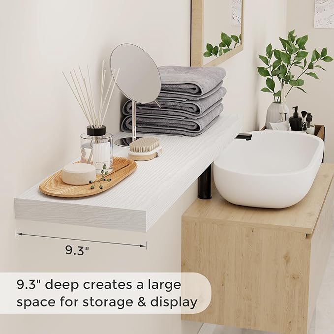 Fun Memories White Floating Shelves 36 Inch Long, 9 Inch Deep Wall Shelves Set of 2, 36 x 9 Floating Shelf for Wall, Rustic Wood Floating Shelves for Kitchen, Living Room, Bedroom-Ruum Studio Home