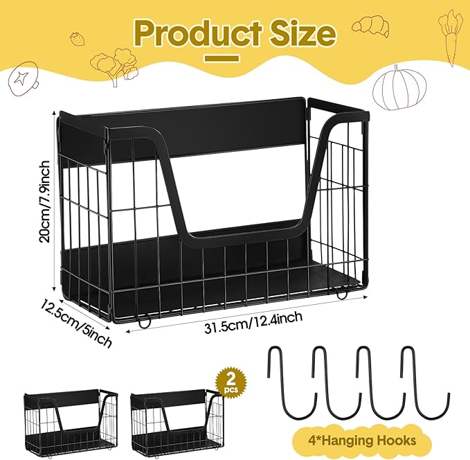 2 Pack Magnetic Shelf for Fridge Fruit Storage Container Fridge Magnetic Baskets Fruit Potato Onion Storage Bins, Pantry Organizer Refrigerator, Kitchen Counter, Cabinet, 12.4 x 7.9 x 5 Inch-Ruum Studio Home