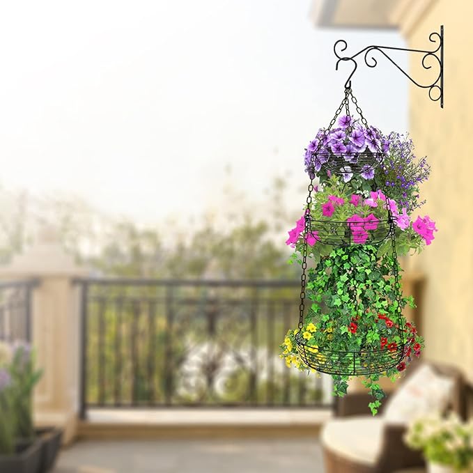 HULISEN 3 Tier Hanging Fruit Basket with Banana Hook, Heavy Duty Wire Hanging Baskets for Kitchen Storage, 36 Inch Hanging Vegetable Produce Basket Organizer (Including Installation Bracket)-Ruum Studio Home