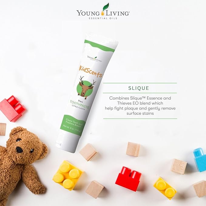 KidScents Slique Toothpaste by Young Living - 4 oz Tube - Gentle Dental Care for Kids - Premium Essential Oils - Citrus-Mint Flavor - Fights Plaque Removes Buildup and Stains - Fluoride and SLS Free-Ruum Studio Home