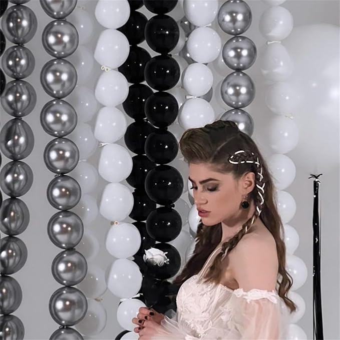 Black White and Gold Linking Balloons, 90PCS Black Gold and White Balloon Arch, Metallic Silver Quick Linked Connecting Balloon for Wedding Birthday Baby Shower Graduation New Year Party Decorations-Ruum Studio Home