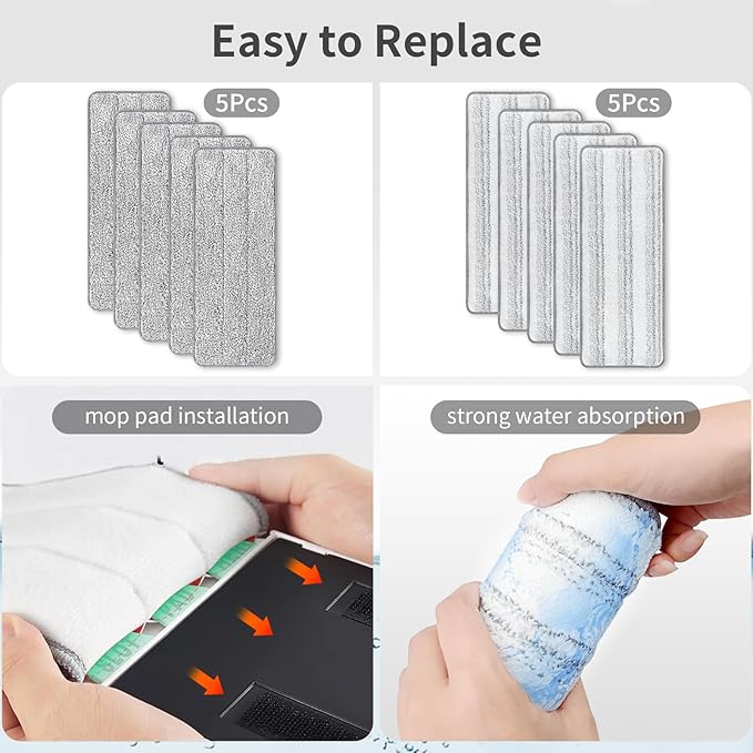 10Pcs Joymoop Mop Replacement Pads, 15 * 4.9'' Universal Mop Pads Mop Head Refills Washable Wet Mop, Compatible with Most 11-14” Size Mops-Ruum Studio Home