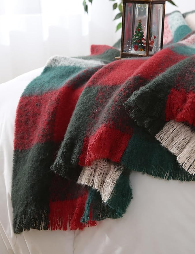 ZonLi Christmas Plaid Throw Blanket, Decorative Blankets-Ruum Studio Home