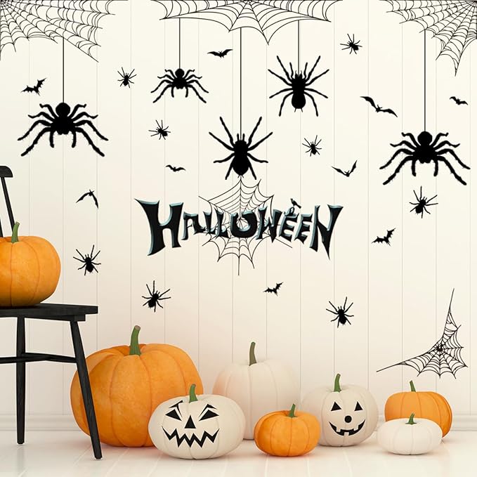 Halloween Spider Web Bat Patterns Wall Decals - Peel and Stick Removable Stickers for Scary Theme Party Decorations-Ruum Studio Home