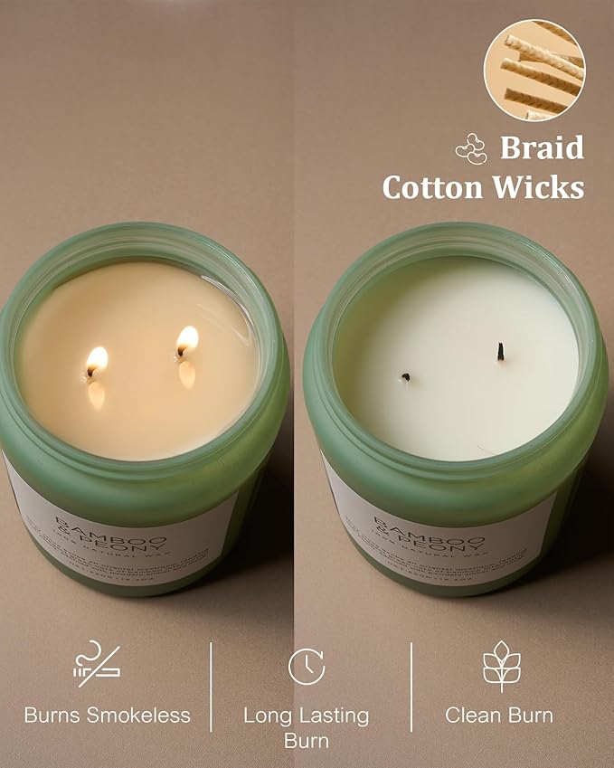 M&SENSE Bamboo Peony Spring Large Candles for Home Scented 19.4oz 110 Hour Long Lasting Burn Natural Organic Soy Candle Gifts for Women, Fresh Smelling Aromatherapy Gifts for Stress Relief-Ruum Studio Home