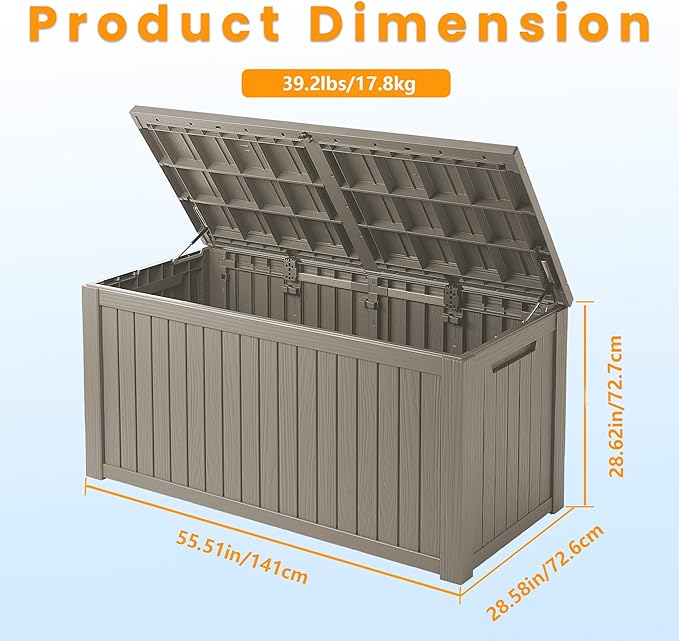 200 Gallon Lockable Resin Deck Box, Waterproof & UV-Resistant Outdoor Storage Box for Outdoor Cushion Storage, Garden Tools & Pool Accessories Storage, Gray-Ruum Studio Home