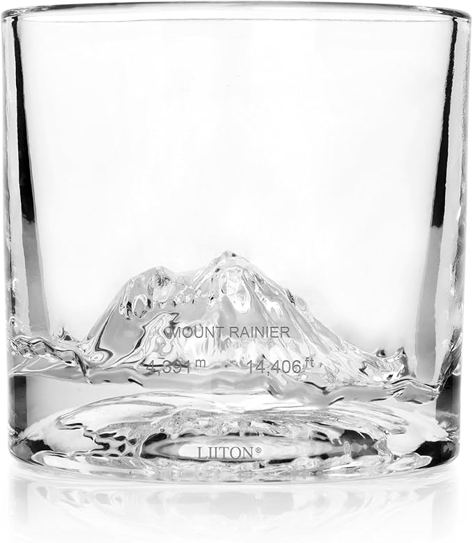 Mount Rainier Heavy Crystal Whiskey Glasses Gift Set of 2, Thick Freezable Bourbon Glass 1lb Each, Premium Whiskey Gifts for Men, Frozen Crystal Chills Cocktails, 10 oz-Ruum Studio Home