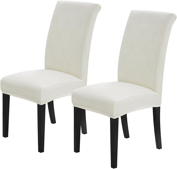Joccun Chair Covers for Dining Room Set of 2, Dining Chair Slipcovers Stretch Dining Room Chair Covers Seat Protector,Washable Parsons Chair Cover for Home,Hotel,Banquet(Ivory,2 Pack)-Ruum Studio Home