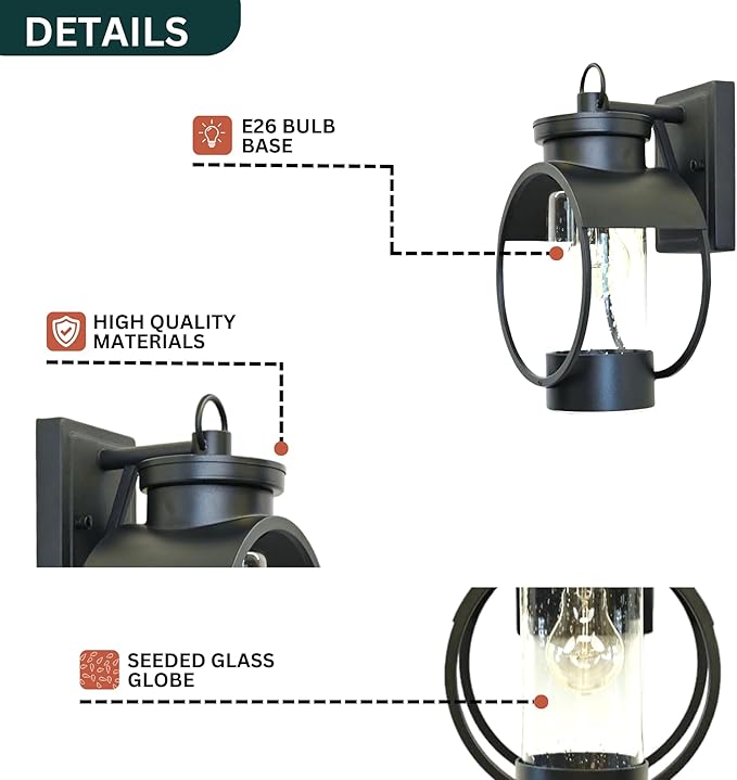 Muskoka Lifestyle Products Black Outdoor Weatherproof Wall Sconce Light Fixture, Rustic Porch Light, Entryway Light, Outdoor Wall Sconce Lantern-Ruum Studio Home