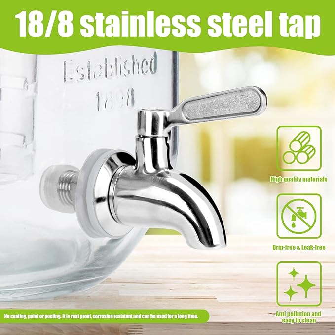 1 Gallon Glass Drink Dispensers For Parties 2PACK.Beverage Dispenser,Glass Drink Dispenser With Stand And Stainless Steel Spigot 100% Leakproof.Lemonade Dispenser With Ice Cylinder.Laundry Detergent-Ruum Studio Home