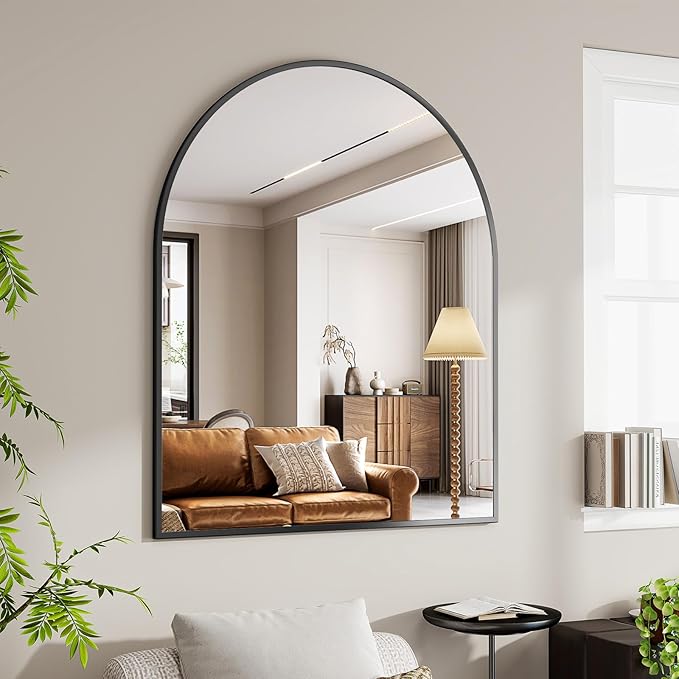 BEAUTYPEAK 36"x48" Arch Bathroom Mirror, Wall Mounted Vanity Metal Frame Mirror for Bedroom, Entryway, Living Room, Black-Ruum Studio Home
