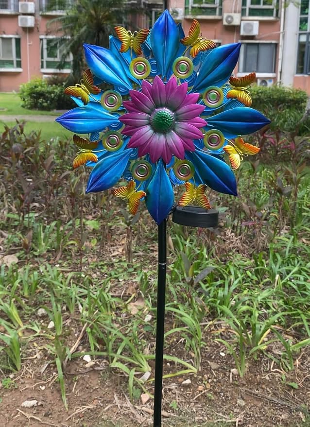 60 Inch Solar Wind Spinner Outdoor - Double-Sided Rotating Colorful Kinetic Wind Spinners for Garden, Yard Decorations Outdoor,Metal Wind Sculptures & Spinners, Wind Art-Ruum Studio Home