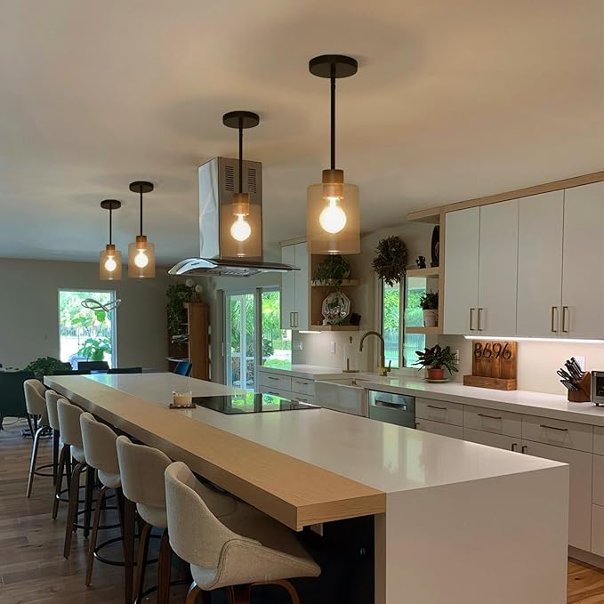 Oil Rubbed Bronze Pendant Lights Kitchen Island - Clear Glass Pendant Light Fixture Multiple Stems Rods 3 Units 12 Inch 3 Units 4 Inch (1 Pack Oil Rubbed Bronze Downrod)-Ruum Studio Home