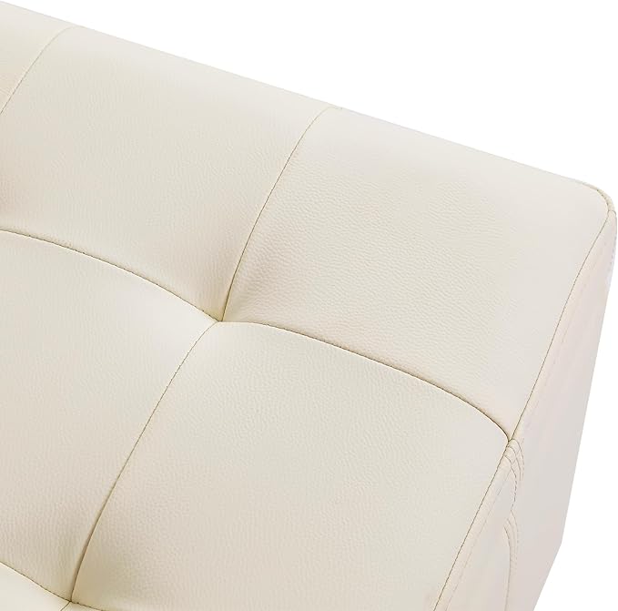 Adeco Faux Leather Storage Ottoman with Hinged Lid, 17.5 Inch High Cream White Square Cube Foot Stool with Storage, Upholstered Vanity Stool with Solid Wood Legs for Living Room, Bedroom, Dorm-Ruum Studio Home
