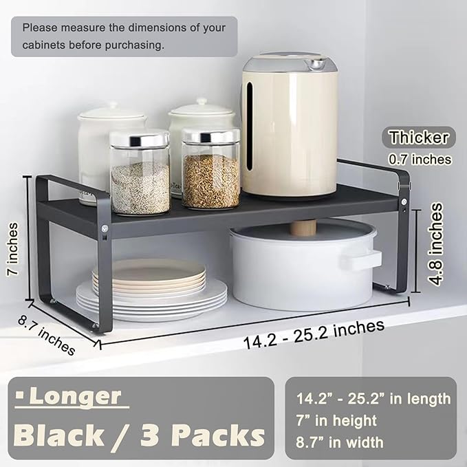 3 Pack Expandable Cabinet Shelf Organizer Kitchen Shelf Riser Stackable Pantry Shelves Kitchen Organizers and Storage Metal Spice Rack Countertop Organizer Cupboard Adjustable Shelfs Desk Rack Shelf-Ruum Studio Home