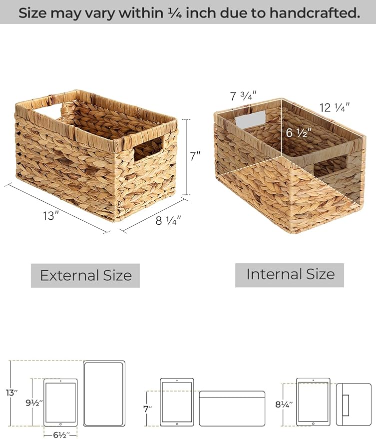 StorageWorks Wicker Basket, Baskets for Organizing, Storage Basket with Built-in Handles, Water Hyacinth Shelves (Medium 2-Pack, Natural Hyacinth)-Ruum Studio Home