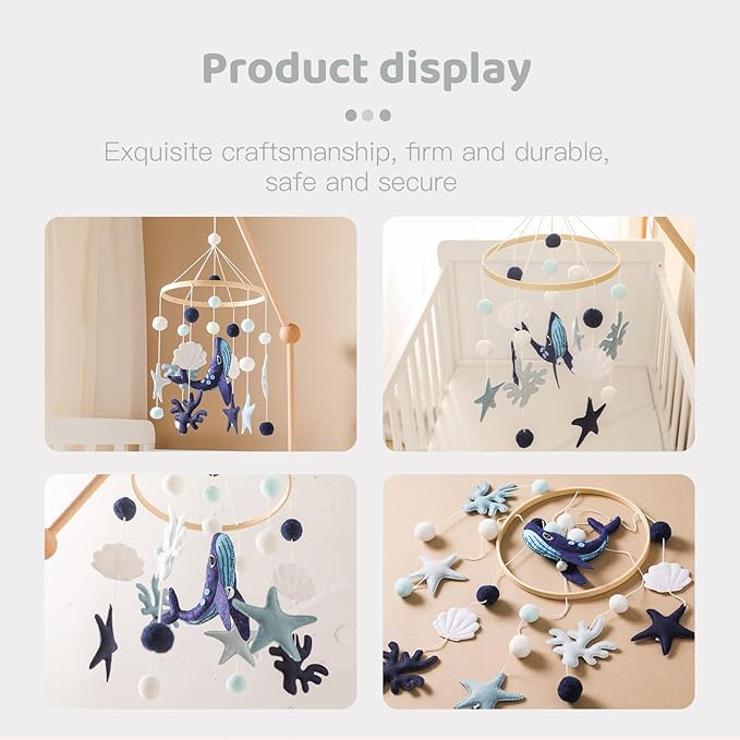Baby Crib Mobile for Boys Girls - Ocean Animals Mobile for Crib, Gender Neutral Nursery Mobile, Baby Bassinet Mobile Toy for Soothing Sleep | Ceiling Mobile - Blue Whale, Shell, Coral, Starfish-Ruum Studio Home