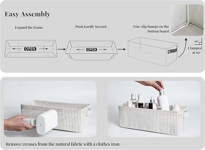 StorageWorks Narrow Storage Bins, Small Basket for Closet and Shelves, Fabric Organizer with Handles, Toilet Paper Storage, Gray and White Stripes, 2-Pack-Ruum Studio Home