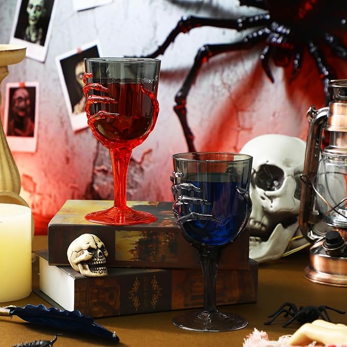 Dandat 24 Pcs Halloween Skeleton Hand Goblets 12oz Clear Plastic Halloween Cups Skull Wine Glass Set for Creepy Spooky Party Decorations (Black,Orange)-Ruum Studio Home