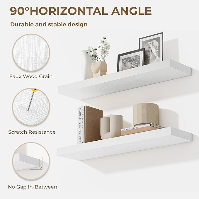 Dreamland 32 Inches Floating Shelves for Wall, 9.3" Deep Long Floating Shelves Set of 2, Large Display & Storage Shelf, Wall Shelf for Bathroom Bedroom Living Room Kitchen Office, White-Ruum Studio Home