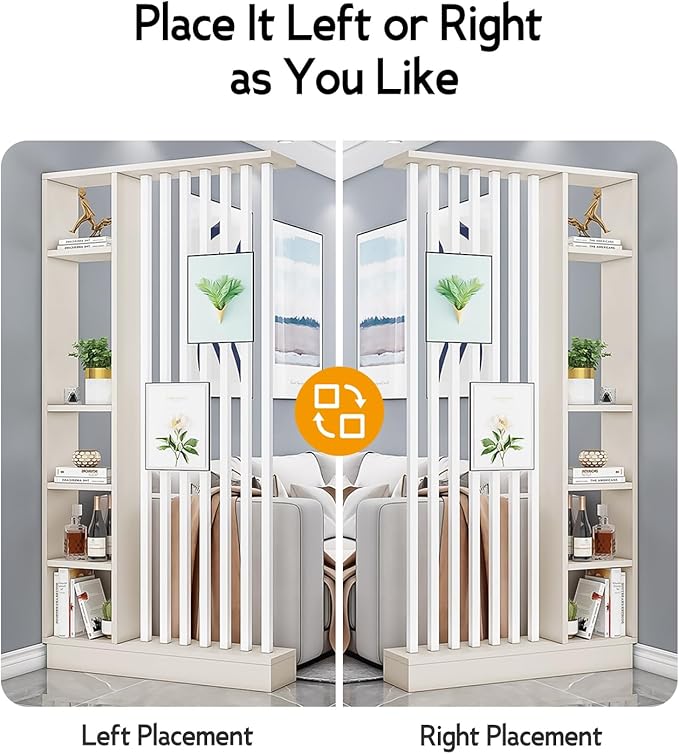 Wall Room Divider, Storage Cabinet Storage Display with Shelves, Modern Freestanding Wood Room Divider Screen, Wall Privacy Screens for Home Decorative (Beige+White,39.5" L x 9.5" W x 79.5" H)-Ruum Studio Home