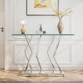 43.3" Glass Modern Console Table, Sturdy Silver Entryway Table with Stainless Steel Base, Rustic Entrance Table, Minimalist Narrow Tables for Living Room & Office-Ruum Studio Home