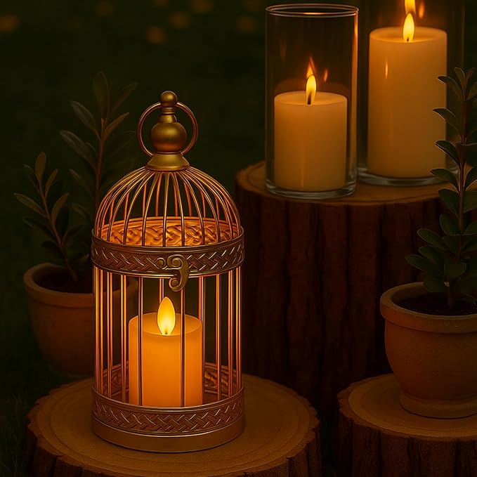 VELA LANTERNS Birdcage Decor Candle Holder Lantern Decorative Wedding Table Centerpiece Decorations, 10" and 6" Tall, Gold, Set of 2-Ruum Studio Home