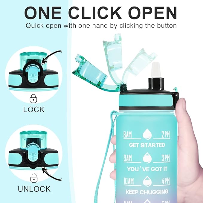 Enerbone Water Bottle, Leakproof BPA & Toxic Free, Motivational Water Bottle with Times to Drink and Straw, Fitness Sports Water Bottle with Strap for Office, Gym, Outdoor Sports-Ruum Studio Home