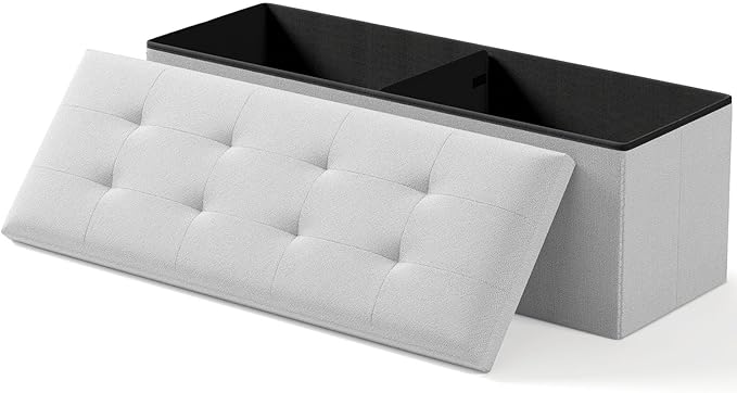 Storage Ottoman Bench, Folding Ottoman Foot Rest, End of Bed Bench,Storage Chest, for Living Room, Bedroom, Hallway, Entryway, Holds up to 700 lb (Light GREY1, 43")-Ruum Studio Home
