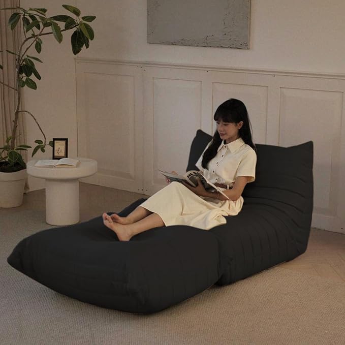 Luxury Ottomans, Modern Square Foot Rest for Sofa Couch Chair, Lazy Floor Seating, Fireside Bean Bag Chair, Tatami Sofa Lounger for Living Room, Bedroom, Office, Black-Ruum Studio Home