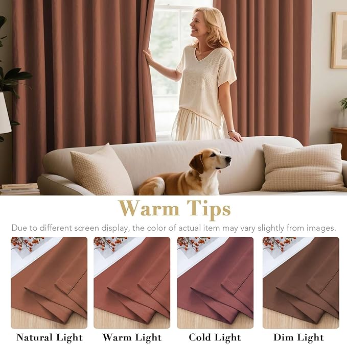 H.VERSAILTEX Room Darkening Curtains for Living Room Light Reducing Thermal Insulated Window Treatment Panels/Drapes Grommet Top 2 Panels (Washed Spice - 52 x 84 Inches)-Ruum Studio Home