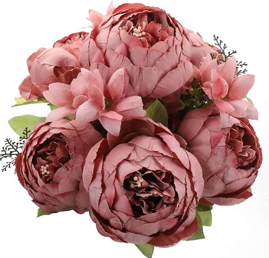 Duovlo Artificial Peony Silk Flowers Fake Flowers Vintage Wedding Home Decoration,Pack of 1 (Rosy Brown)-Ruum Studio Home