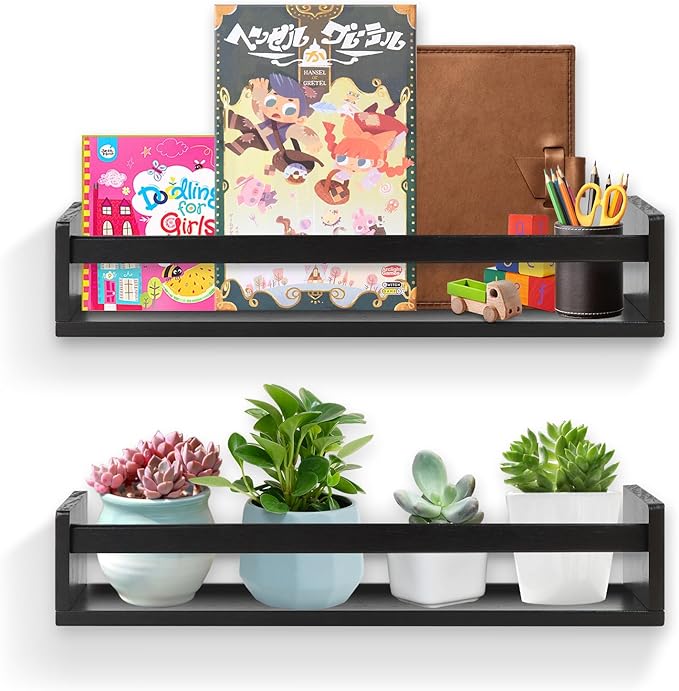 Gneric Floating Shelves for Wall, Black Nursery Book Shelves, 23.6 inch Kids Bookshelf, Wall Shelves for Living Room Bedroom Decor,Kitchen Spice Rack,Bathroom Storage Rack-Ruum Studio Home