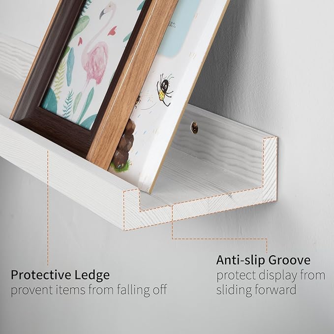 SAUMONIERES Picture Ledge Shelf Floating Book Shelves Set of 2 Wall Mounted Solid Wood for Bedroom Bathroom Living Room Kitchen, 24 Inch White-Ruum Studio Home
