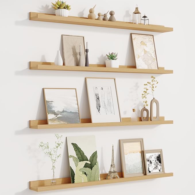 Picture Ledge Shelf for Wall, Floating Shelves Set of 4, 36 Inch Long Nursery Book Shelves for Toys Storage, Kids Bookshelf Wall Mounted for Books Photo Frames, Oak-Ruum Studio Home
