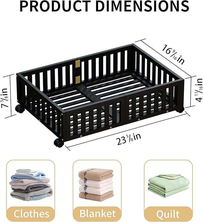 Bamboo Under Bed Storage with Wheels (2-Pack) – Rolling Underbed Shoe Organizer Box for Shoes, Blankets, Toys, Clothes Container Space-Saving Organizer Bins for Bedroom, Closet, Dorm, Nursery-Ruum Studio Home