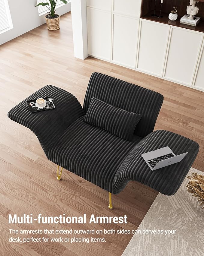 Txtin's Comfy Accent Chair Reading Chair for Bedroom Cozy Wing Arm Living Room Single Sofa Chair with Angle Adjustable Arms Black Corduroy Easy Assembly-Ruum Studio Home
