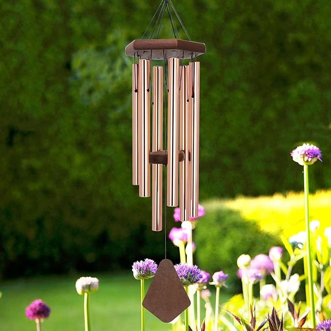 Memorial Wind Chimes for Outside, Wind Chime Outdoor Deep Tone, Sympathy Wind-Chime Personalized with 6 Tuned Tubes, Elegant Chime for Garden Patio Balcony and Home Gold-Ruum Studio Home