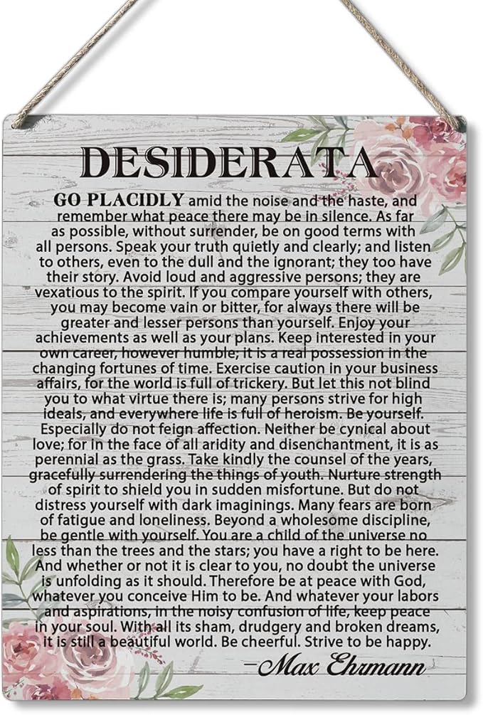 Qious Inspirational Signs Gift Farmhouse Desiderata Go Placidly Amid the Noise and the Haste Wooden Hanging Sign Rustic Wall Art Home Living Room Decoration 10 x 8 Inches-Ruum Studio Home