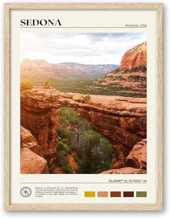 HesenDot Natural OAK Wood Framed Arizona Wall Art,12x16in Sedona's Red Rock Formations Quality Canvas Wall Print,Classic Urban Landmark Wall Decor for Living Room,Bedroom,Office Gallery Set of 1-Ruum Studio Home