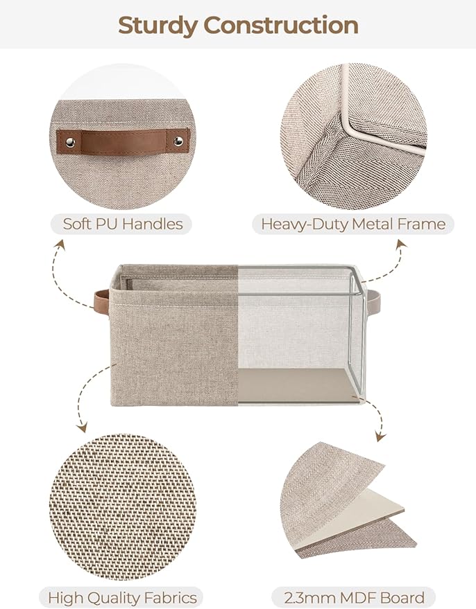 StorageWorks Narrow Storage Bins, Small Basket for Closet and Shelves, Rectangular Fabric Organizer with Handles, Toilet Paper Storage, Brown and Beige, 2-Pack-Ruum Studio Home