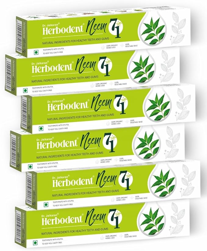 Herbodent® NEEM 7 in 1 Toothpaste-6.53Oz Pack of 6 | Organic Herbs-Neem, Black Seed & Xylitol for Anti Cavity, Cardamom & Mint for Freshness, Baking Soda for Great Cleaning-No Fluoride & No Paraben-Ruum Studio Home