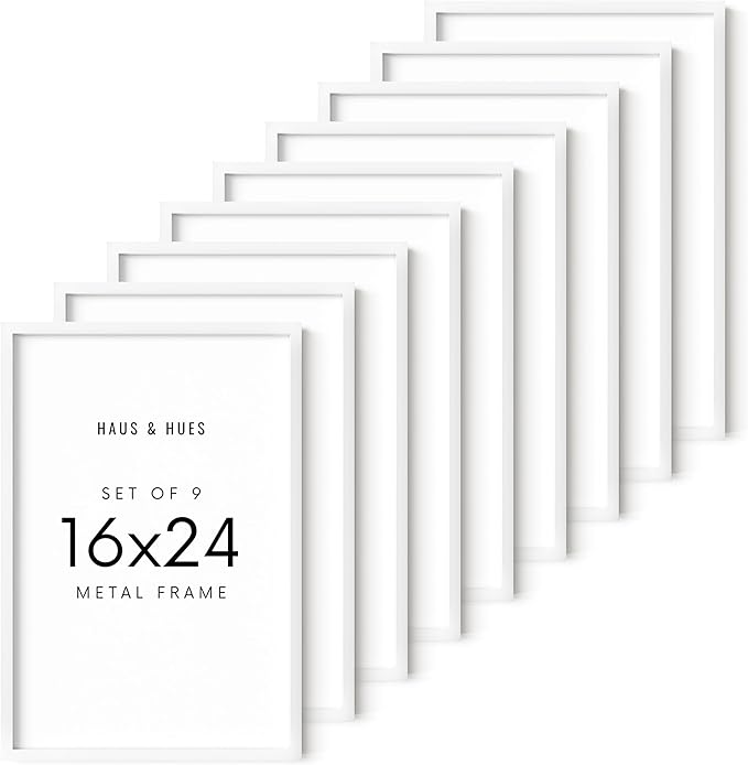 HAUS AND HUES 16x24 White Metal Picture Frames - Features Premium Aluminum, Vertical & Horizontal Hang, Shatterproof Plexiglass - Ideal for Home, Room, Office (16x24 in, White, Set of 9)-Ruum Studio Home